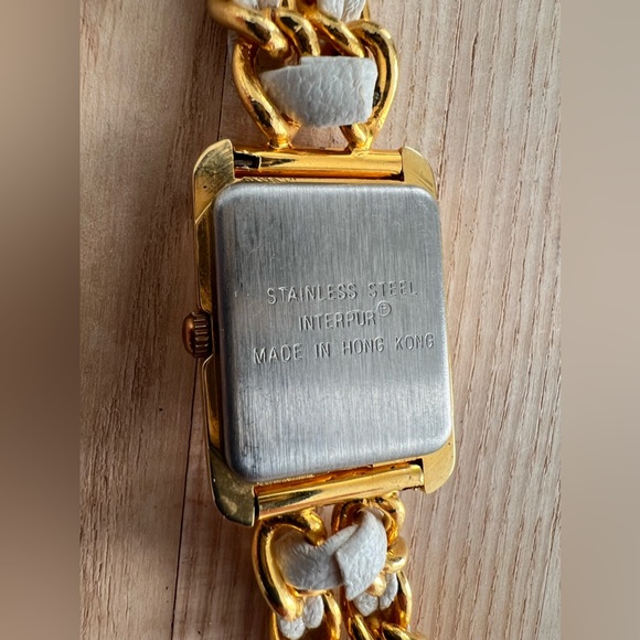 Sonnet Ladies Watch Gold Tone and White Leather Weave Bracelet White Dial - Picture 7 of 9